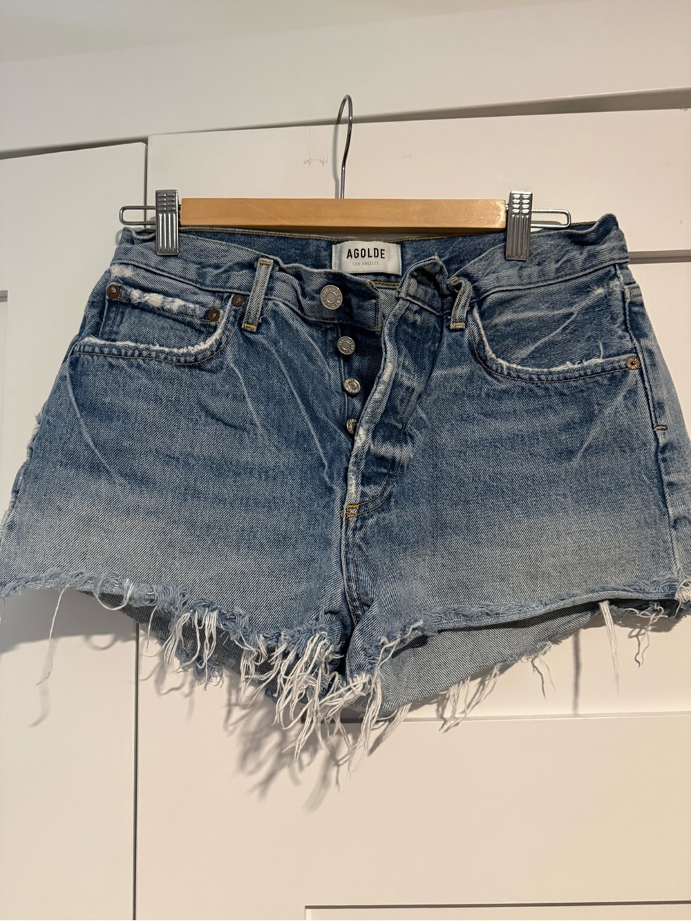 Agolde Light Blue Parker High-Rise Denim Shorts